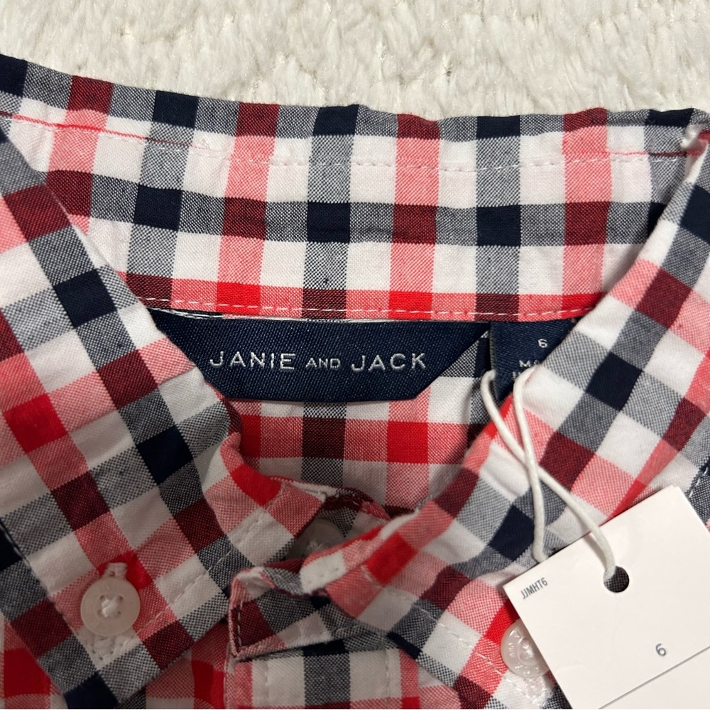 Janie and Jack Button Down Plaid Shirt May Americana Little Boy 4th of July sz 6 - Picture 10 of 10
